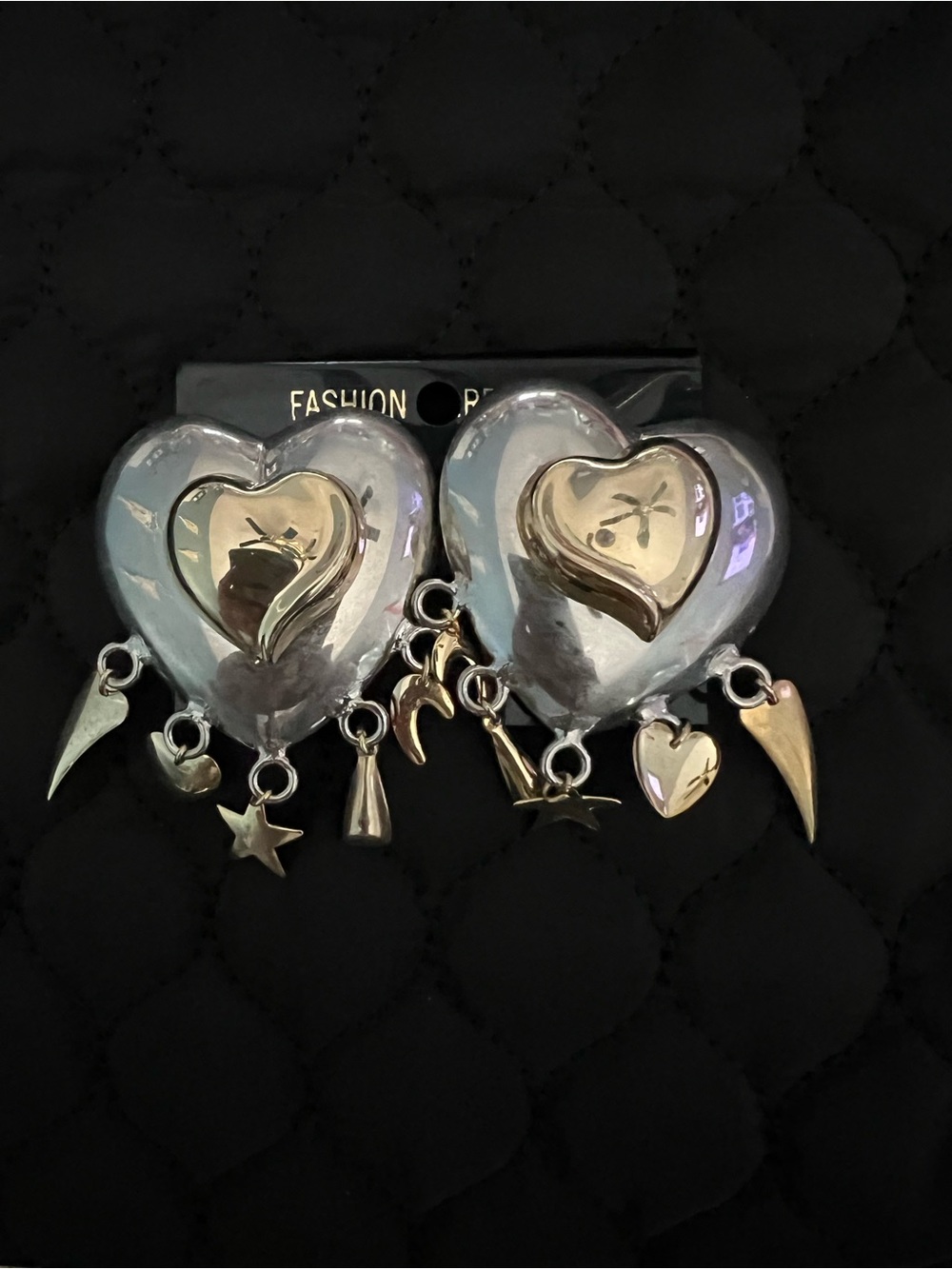 Silver Heart Drop Charm Earrings - Women Jewelry - Picture 3 of 3